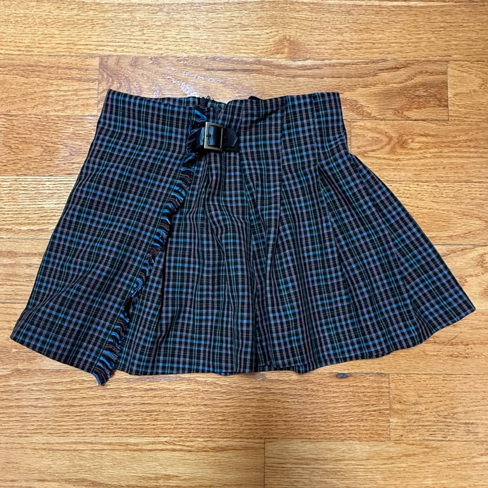 💜13-14 Zara Plaid Pleated Skirt with Buckle